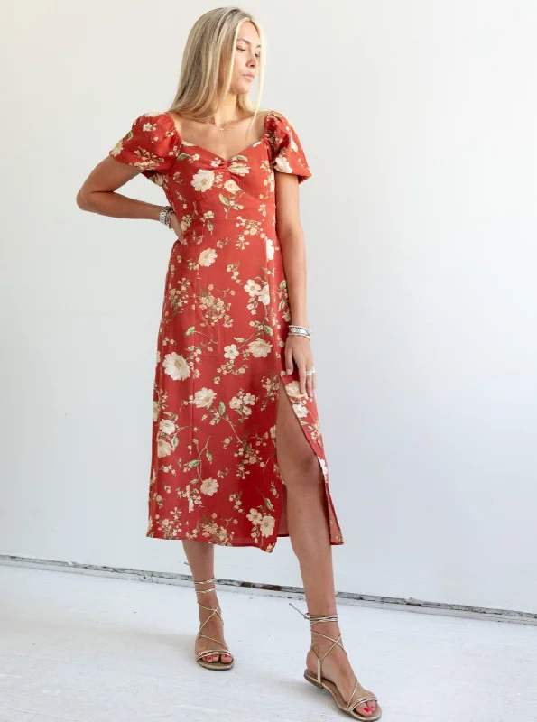 Janie Floral Dress - Rust