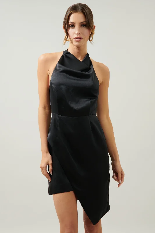 Bachata Satin Asymmetrical Hatler Mini Dress