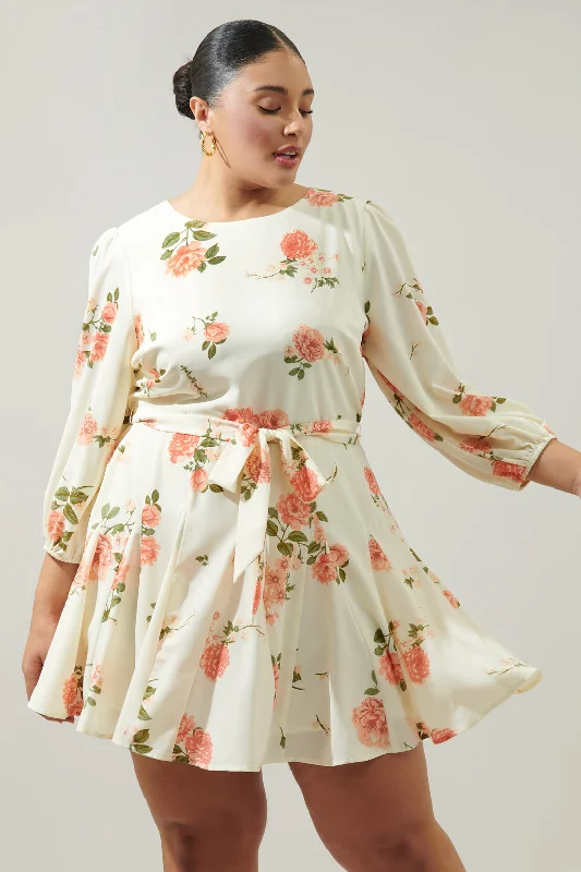 Morning Blush Floral Collins Godet Mini Dress Curve