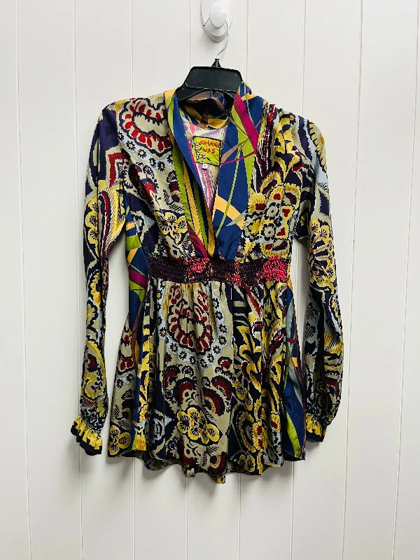 Blouse Long Sleeve By Johnny Was In Blue & Yellow, Size: S