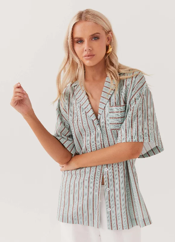 Darcie Oversized Linen Shirt - Coastal Stripe