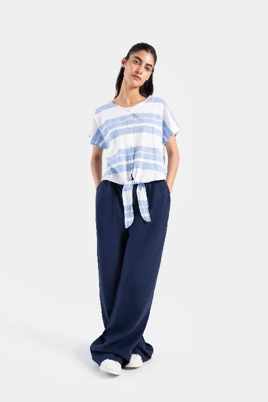 Batwing Striped Super Cropped Shirt With Draw cord