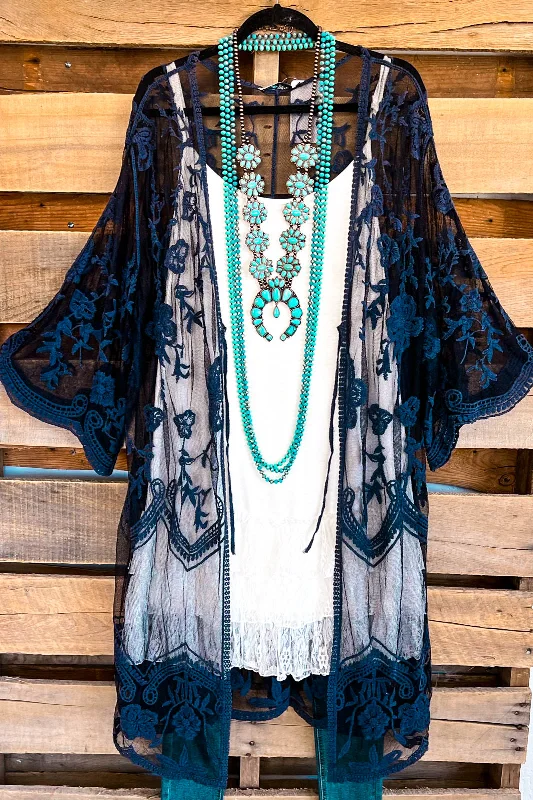 AHB EXCLUSIVE:  More Than Just a Friend Lace Kimono - Navy