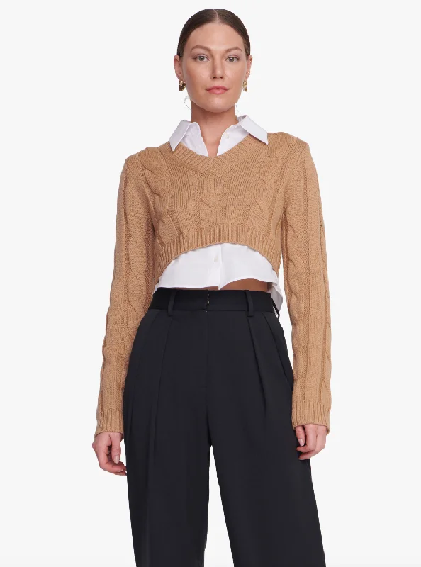 Duke Knit Poplin Cropped Top - Camel / White