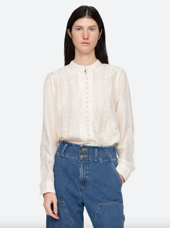 Elea Silk Long Sleeve Button Down - Cream