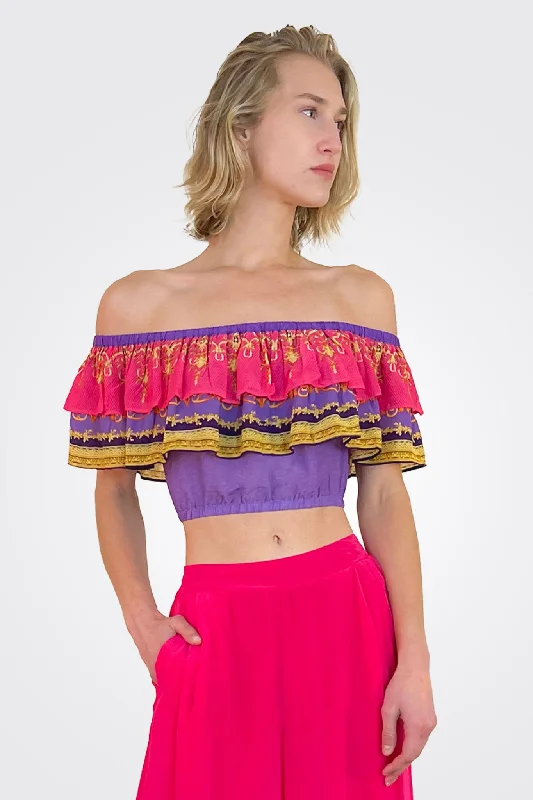 Off the Shoulder Ruffle Top - Dahlia Lily