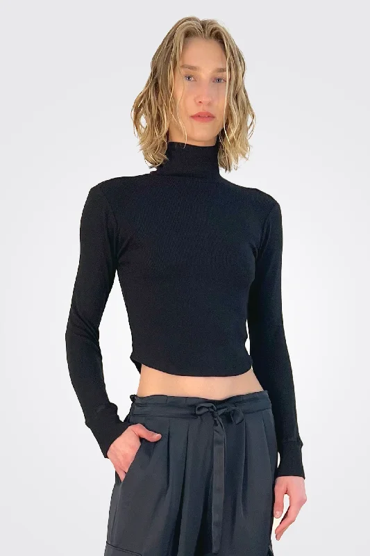 Ronnie Crop Turtleneck Top - Black