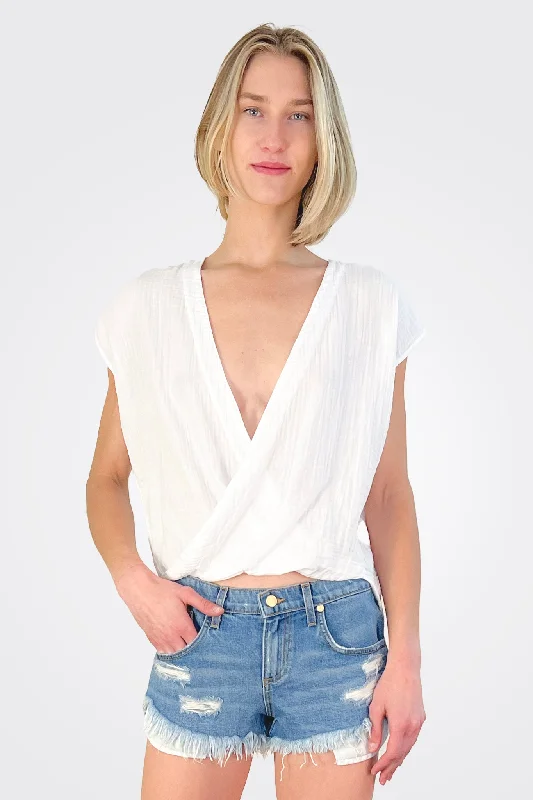 V Neck Gauze Blouse - White