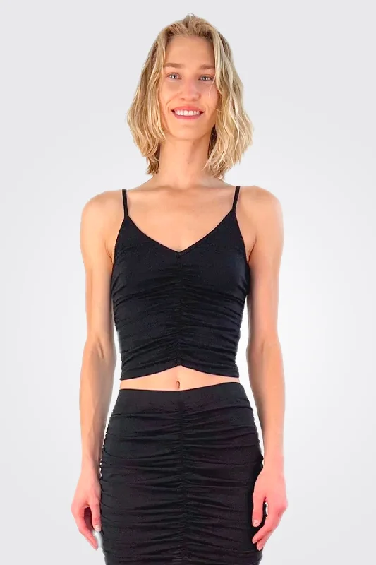 V Neck Shirred Cami - Black