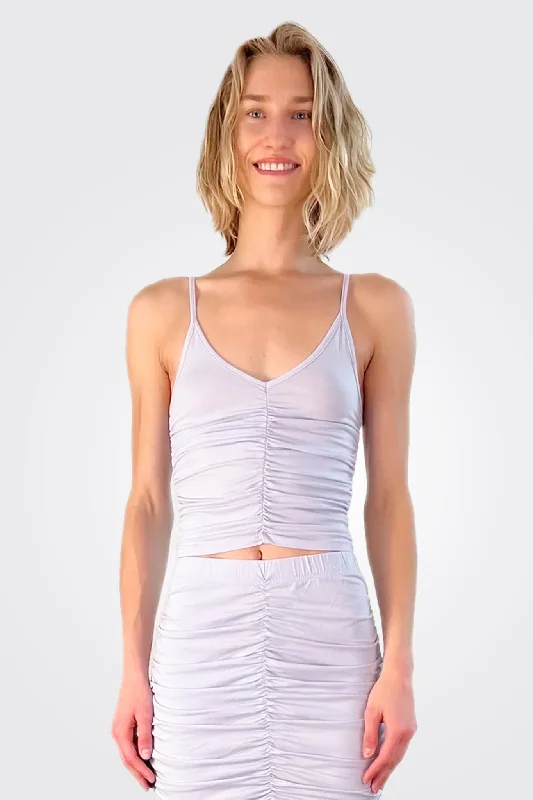 V Neck Shirred Cami - French Lilac