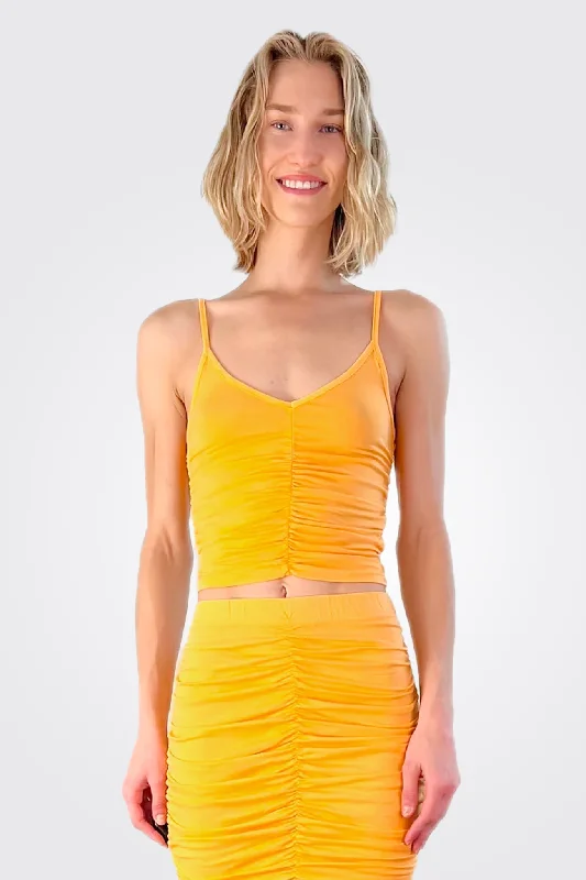 V Neck Shirred Cami - Marigold