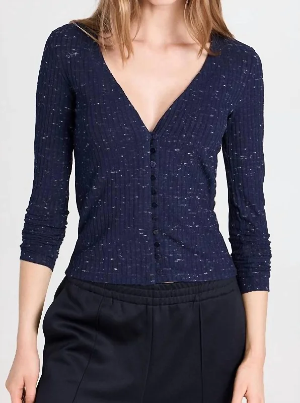 L/s V Cardigan In Navy