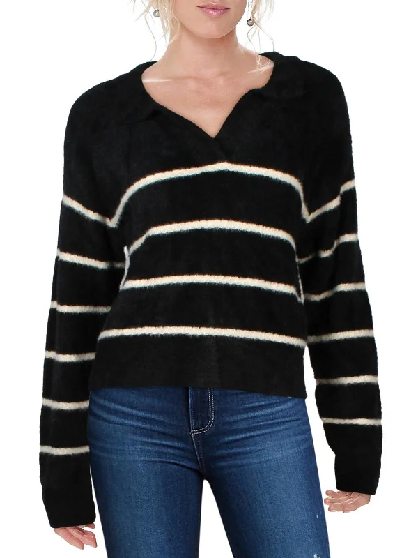 Monique Womens Fleece Striped Pullover Sweater