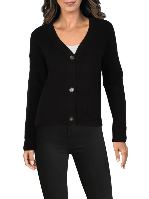 Womens Button-Down Ribbed Knit Cardigan Sweater