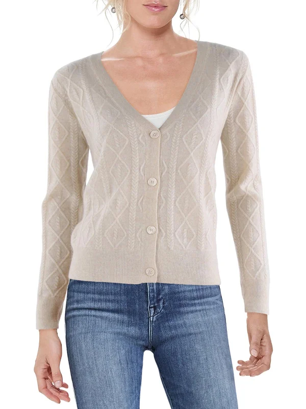 Womens Cashmere Cable Knit Cardigan Sweater