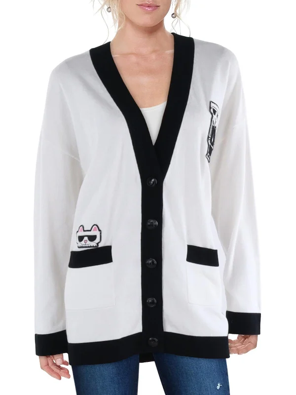 Womens Logo Button Down Cardigan Sweater