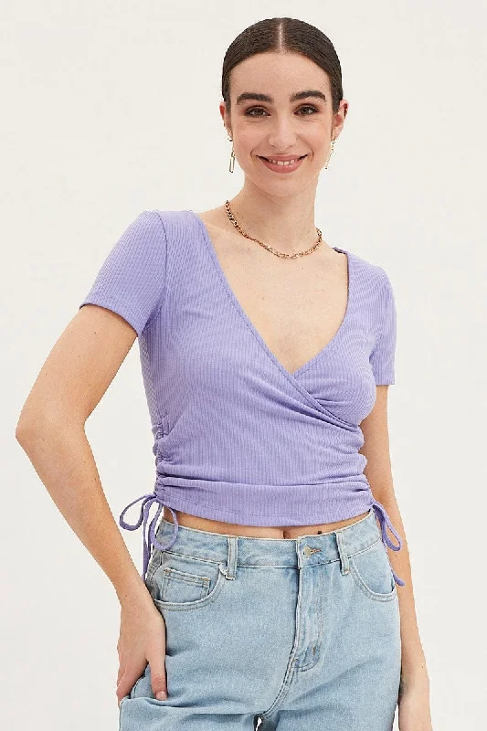 Purple Top Drawstring Wrap Neck