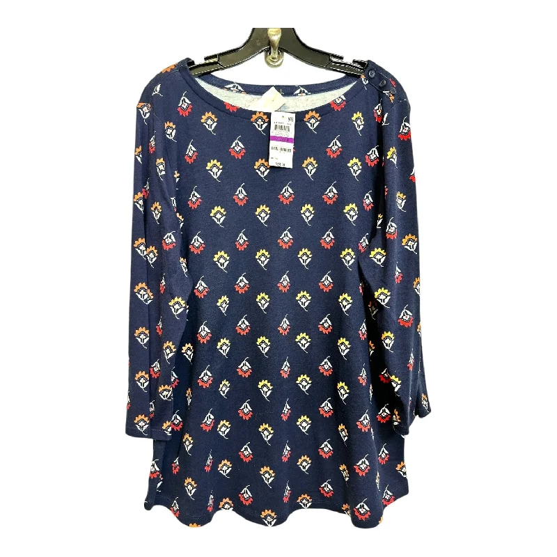 Top 3/4 Sleeve By Charter Club O In Navy, Size: Xxl