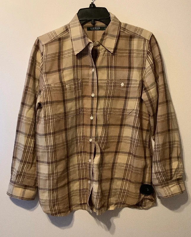 Top Long Sleeve By Lauren By Ralph Lauren In Plaid Pattern, Size: M