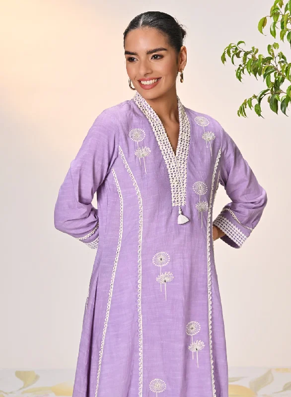 Zainab Mauve Embroidered Cotton Linen Indo-western Dress for Women