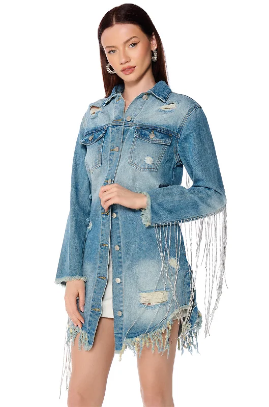 DOLLYS SIS RHINESTONE LONG DENIM JACKET