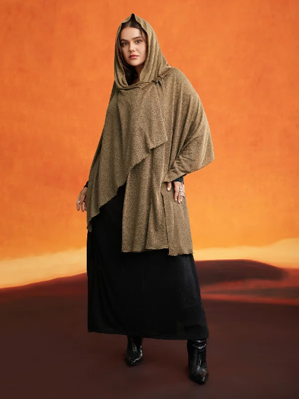 Knitted Leather Buckle Cape Styled Shawl