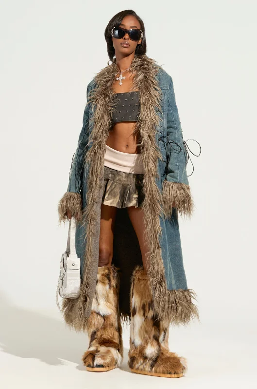 SADE FUR TRIM DENIM TRENCH