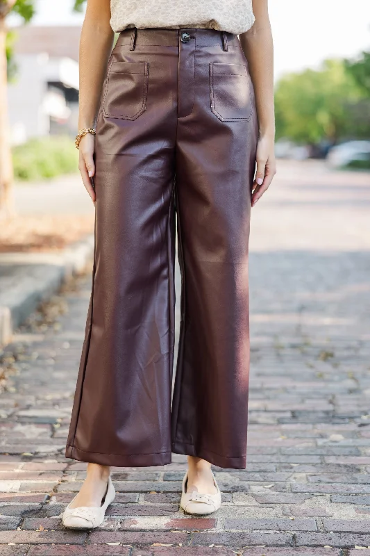 Feeling Focused Chocolate Brown Faux Leather Pants