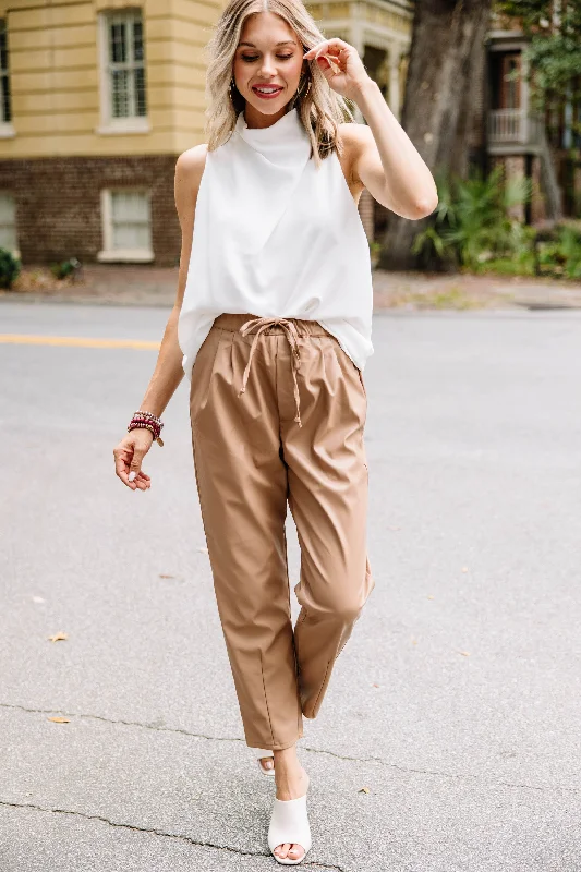 Let's Get A Move On Camel Brown Faux Leather Pants