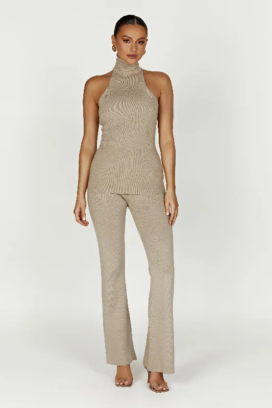 Rosetta Flare Knit Pants - Taupe